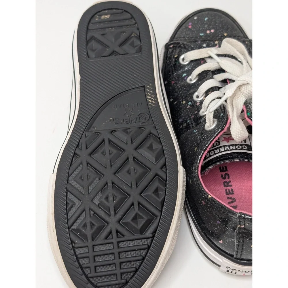 Converse‎ Chuck Taylor All Star Kids Girls Sz 2 Black Glitter Star Moon Sneakers